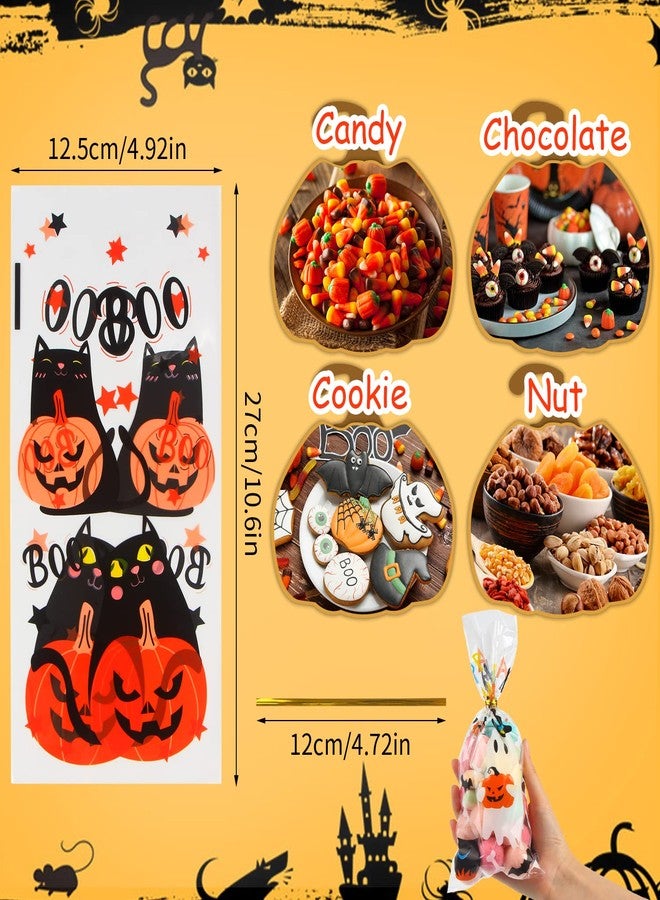 LOKIPA 120PCS Halloween Cellophane Treat Bags, 6 Styles Halloween Cellophane Candy Bags with 150 Twist Ties for Trick or Treat Party Favors - Image 3